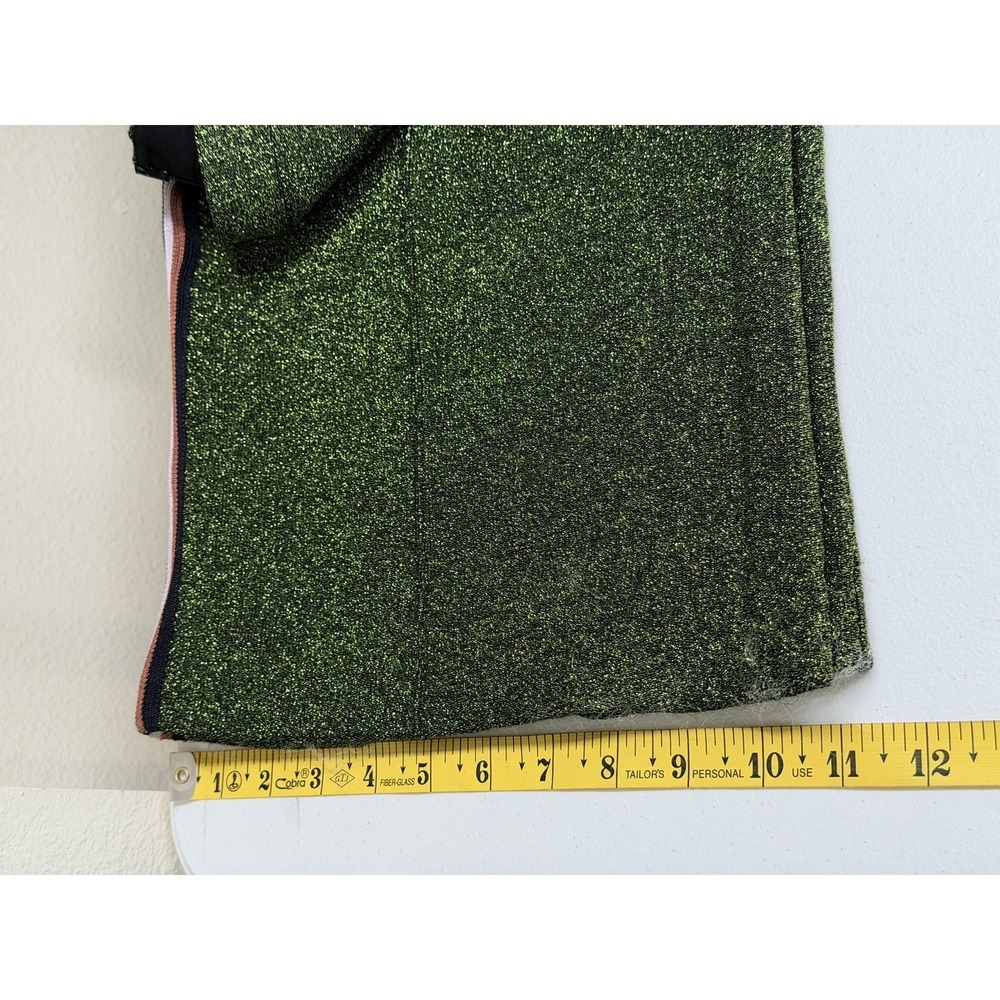 H&M Pants Women 10 Metallic Green Glitter Wide Leg Side Stripe High Waist Disco - Picture 12 of 12